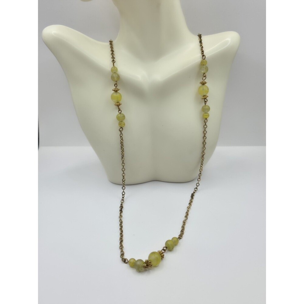 Goldtone Yellow Swirl Beads Boho Necklace 30"